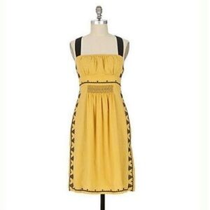Anthropologie Floreat California Iris Dress 8 Marigold Black Embroidered